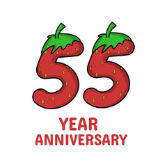 55 year anniversary celebration strawberry character vector template design illustration