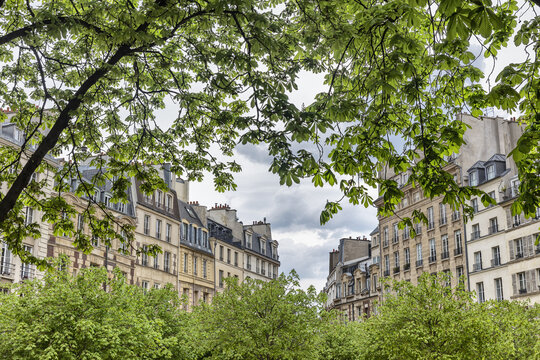 Scenic view of Place Dauphine, lle de la Cite, Paris, France