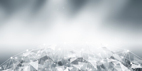 Gray halftone pattern with white line motion and network connection backdrop wallpaper. Clean Grey geometric background.