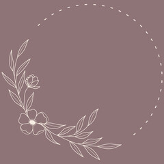 Floral Wreath branch in hand drawn style. Floral round brown and red frame of twigs, leaves and flowers. Frames for the Valentine's day, wedding decor, logo and identity template.