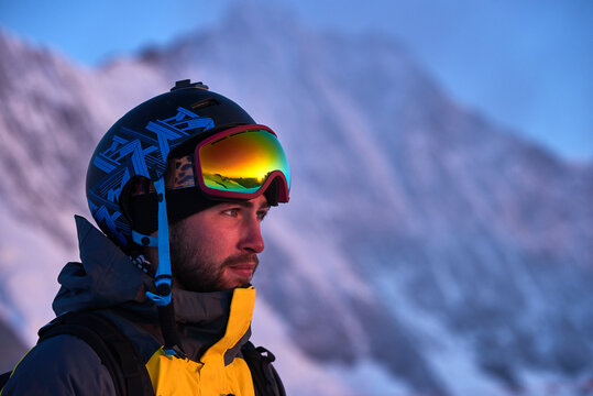 Portrait of skier, Saas-Fee, Valais, Switzerland