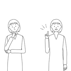 Illustration set of a woman (trouble and after solve) (white background, vector, cutout)