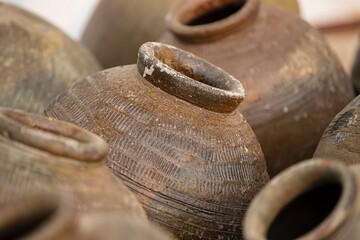 close up of clay pottery