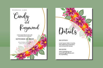Wedding invitation frame set, floral watercolor hand drawn Dahlia Flower design Invitation Card Template
