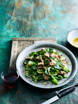 Oxtail and spring vegetable salad