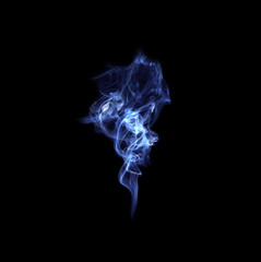 Blue fire smoke isolated on black background