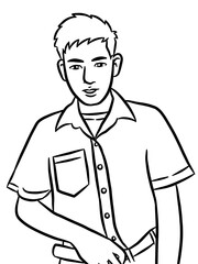 black and white cartoon of man on white background for painting