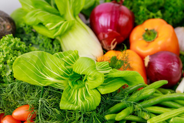 Variety of fresh healthy vegetables for salad.