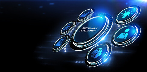 SUSTAINABLE DEVELOPMENT inscription, cloud technology concept. Business, Technology, Internet and network concept.