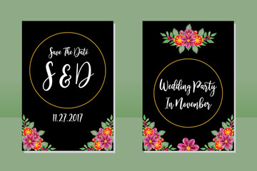 Wedding invitation frame set, floral watercolor hand drawn Dahlia Flower design Invitation Card Template
