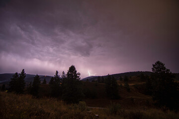 Lightning bolts during thunderstorm over Okanagan Valley, British Columbia, Canada