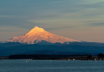 Mount Hood from I-5 Bridge Hayden Island in front of Columbia River