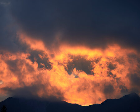 Orange Sunset Over Mountains