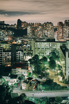 Night scene of highrise buildings, Taipei, Taiwan