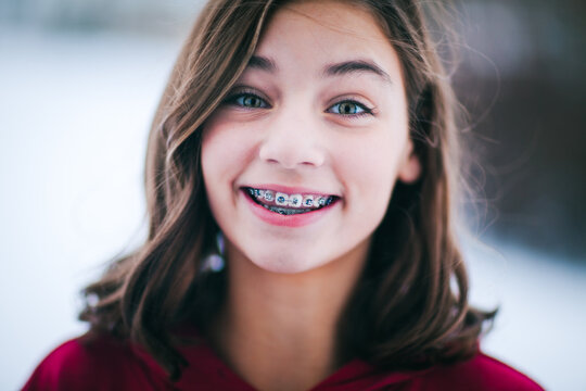Young girl with dental braces