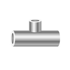 PVC plastic pipe fitting vector icon. 3 way (tee) reducer. Consist of slip socket opening 3 end (solvent weld). Installation part for pipeline, plumbing, drainage, vent, waste, sewage and water supply