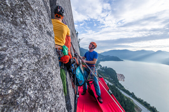 Big wall climbing with portaledge, Squamish, British Columbia, Canada