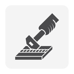 Chipping hammer and weld slag removing or cleaning vector icon. Also called welding hammer or chisel.  Hand tool consist of forged steel and handle for welder using in metalworking and construction.