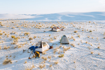 Hikers at camp site, White Sands National Monument, New Mexico, US