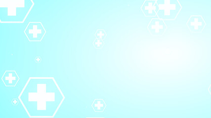 Hexagon cross geometric white pattern medical bright on blue background.