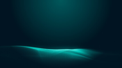Dot green wave light screen gradient texture background. Abstract  technology big data digital background. 3d rendering.