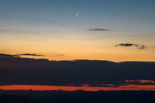 Comet NEOWISE in the predawn sky over the Okanagan Valley, British Columbia, Canada.