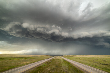 Incredible supercell spinning across Wyoming, sky full of dark storm clouds