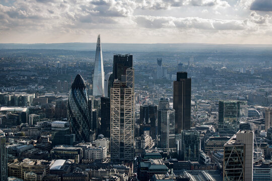 Aerial view of City of London. Financial District, London, England, UK