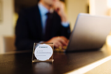 Businessman working in business centre in hotel