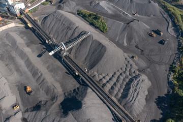 Aerial view of coal and coal conveyor at Port Kembla, Australia