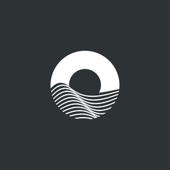 Modern ocean and sun icon, logo template, negative space ocean logo, Letter O for ocean logo .vector