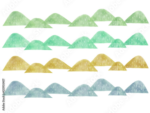 Fototapete 山の春夏秋冬の水彩イラストが連なった北欧テイストのライン素材 紗也 山本