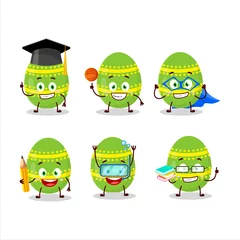 Fotobehang School student of light green easter egg cartoon character with various expressions © kongvector