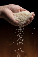 白米を手で持ち上げる