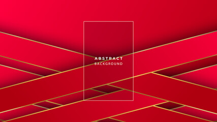 Abstract 3D modern luxury banner design template golden wave paper cut with gold ribbon lines on dark red brown background