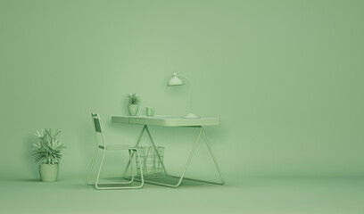 Pastel blue monochrome minimal office table desk. Minimal idea concept for study desk and workspace. 
3D rendering for picture frame backgrounds, working time