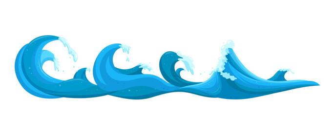 Seascape waves for surfing. Stormy ocean surface. Cartoon vector illustration isolated on white background 