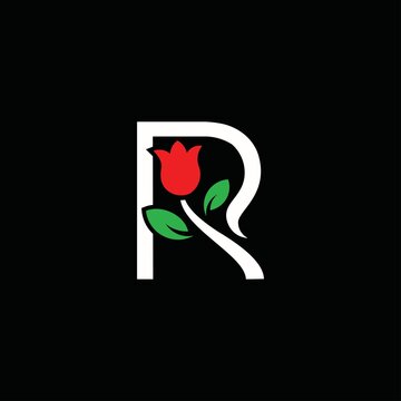 R initial rose logo symbol line art design template