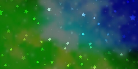 Fototapeta na wymiar Light Blue, Green vector template with neon stars.