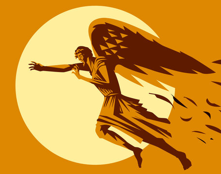 orange and red icarus flying in the sky