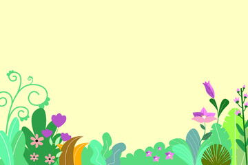 Vector illustration with flowers and leaves background on colorful background. Stylewith copy space for text.