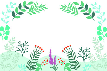 Vector illustration with flowers and leaves background on colorful background. Stylewith copy space for text.