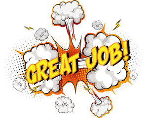Word Great Job on comic cloud explosion background