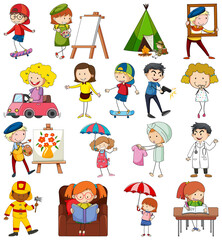 Set of different doodle kids cartoon character isolated