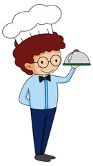 Little waiter serving food cartoon character