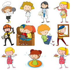 Set of different doodle kids cartoon character