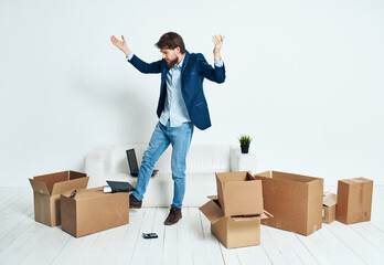 A man with a box in his hands dismissal packaging businessman Professional