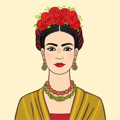 Portrait of the dark-haired woman with an ancient hairstyle