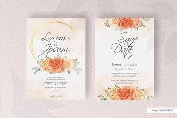 Watercolor floral wedding invitation template in minimalist design style
