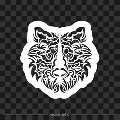 Polynesian style tiger face print. For textiles, postcards, tattoos or T-shirts. Vector illustration.